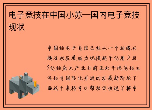 电子竞技在中国小苏—国内电子竞技现状